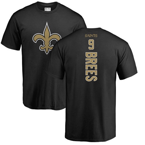Men New Orleans Saints Black Drew Brees Backer NFL Football #9 T Shirt